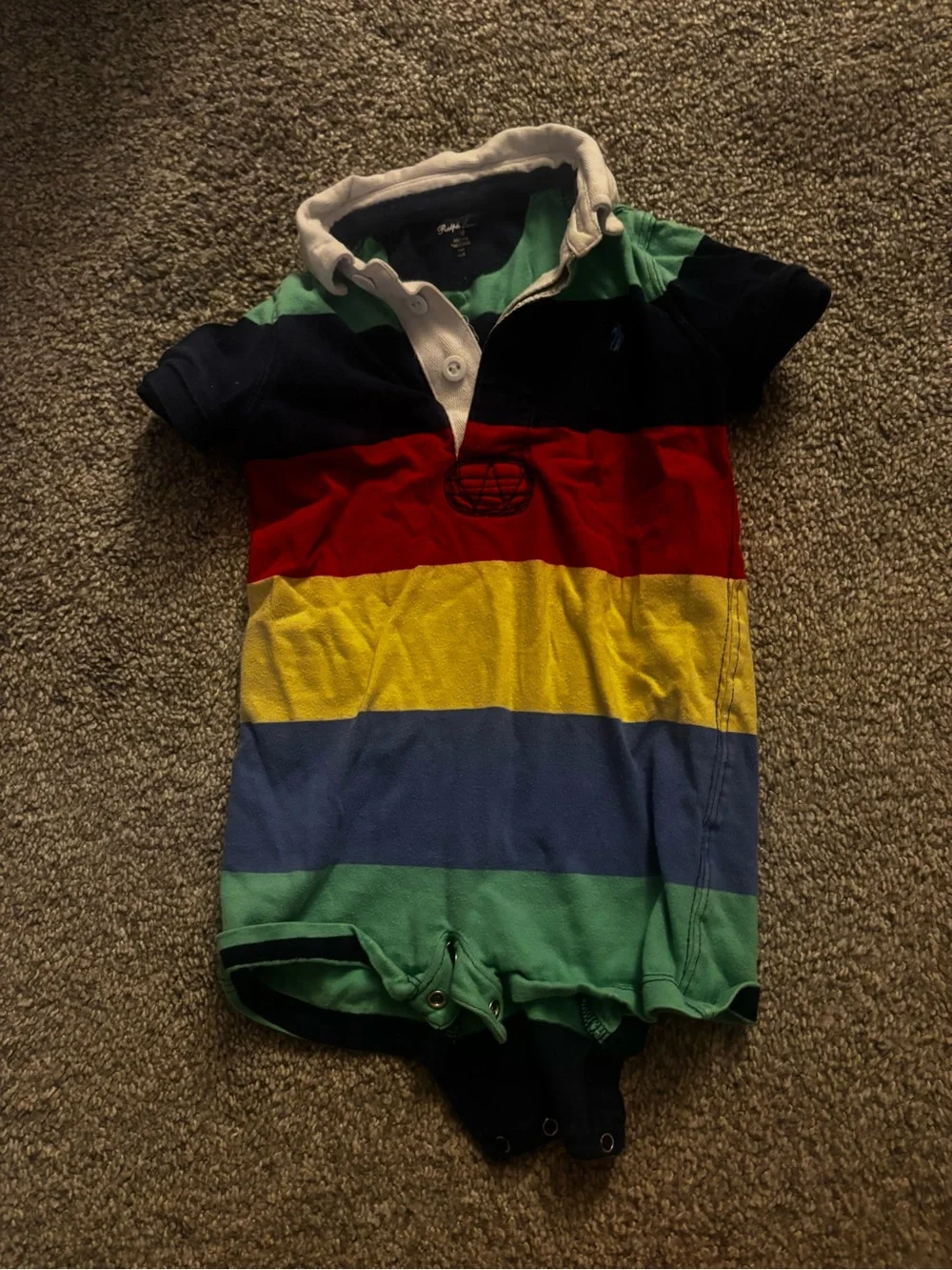 Ralph Lauren Striped Polo Romper in Navy, Red, Yellow, Blue, Green